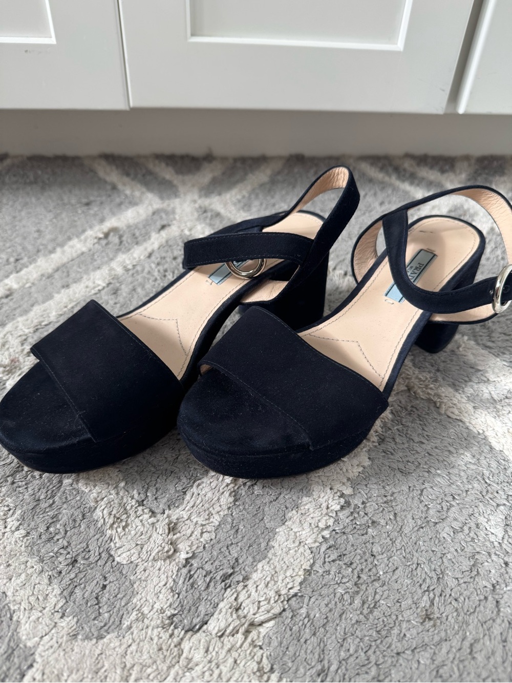 Prada Black Suede Platform Slingback Sandals